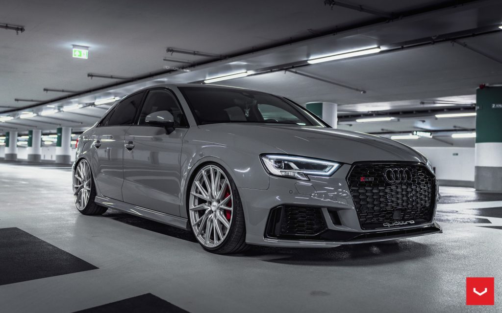 Stunning nardo grey Audi RS3 sedan with silver HF 4T Alloy Wheels